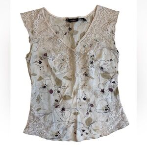 Vtg Express Floral Cream Lace Blouse Y2K 6 Fairy Whimsical Coquet Romantic Sweet